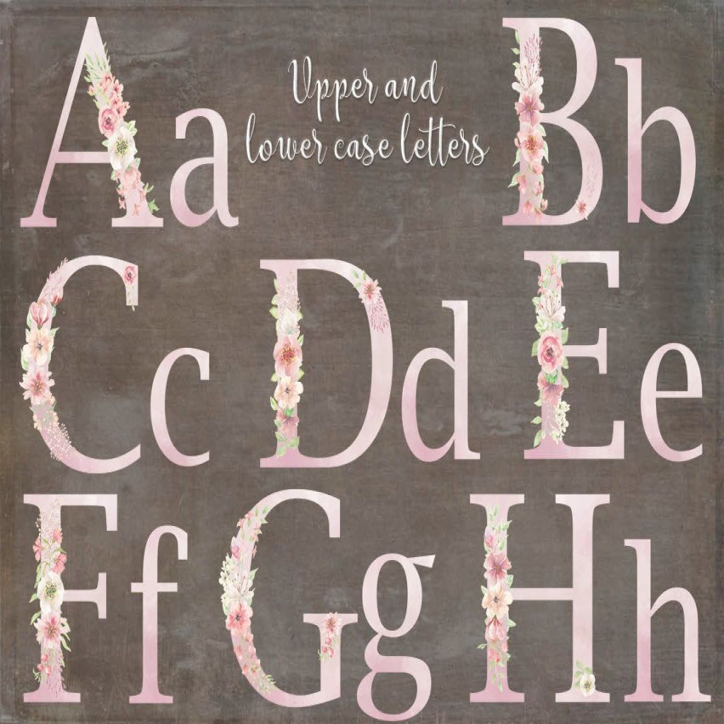 艺术字剪贴画png素材 pink watercolor floral letters and numbers