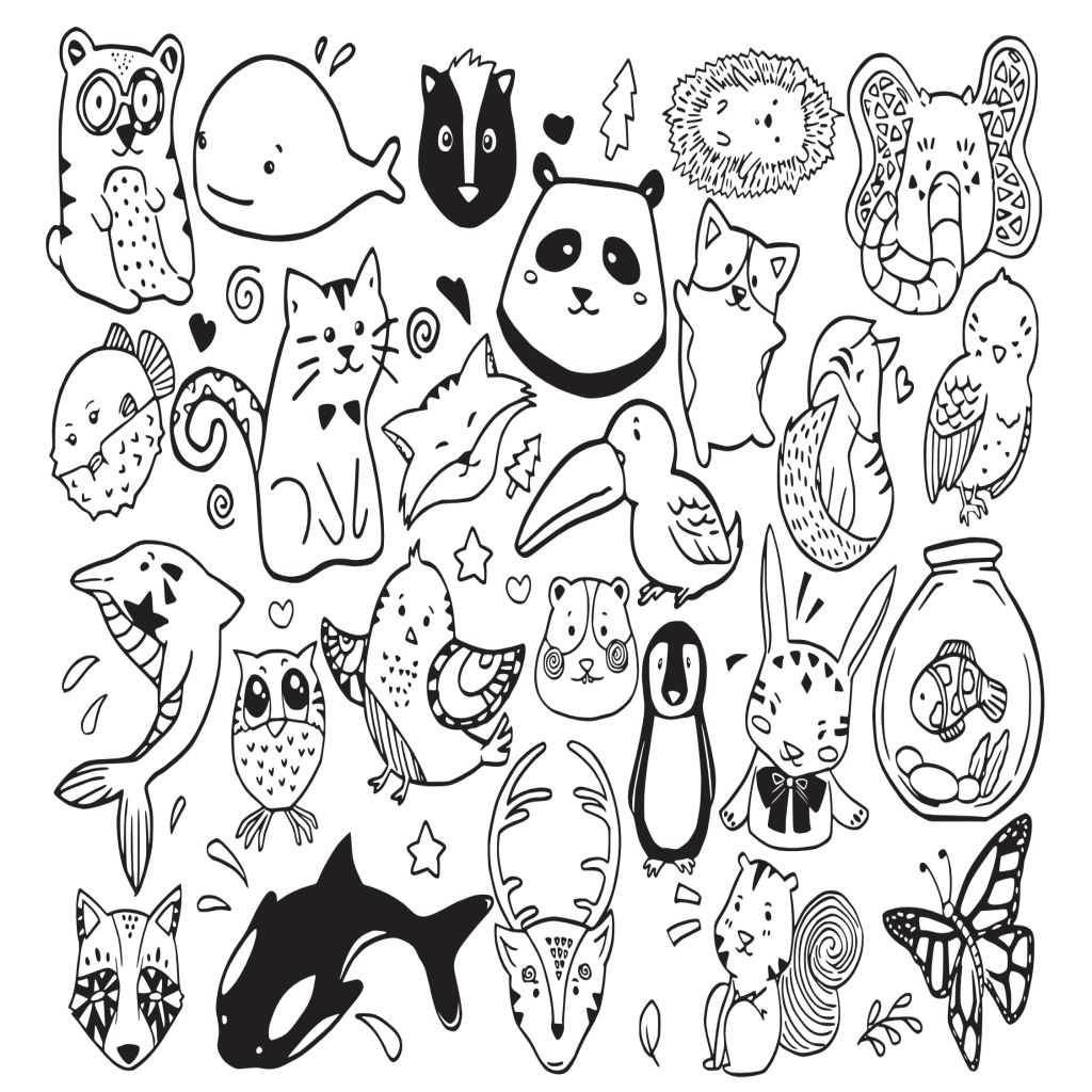 可爱卡通动物涂鸦手绘矢量图案素材 cute animal doodle vector