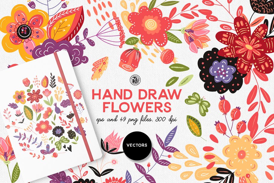 手绘艺术花卉剪贴画 Hand Draw Flowers