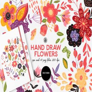 手绘艺术花卉剪贴画 Hand Draw Flowers