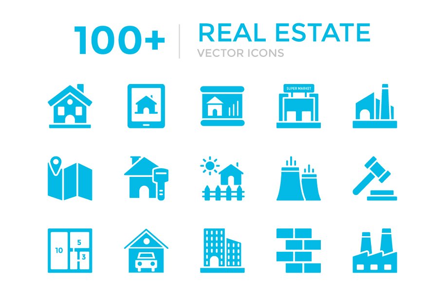 100多个房地产开发建设矢量图标  100+ Real Estate Vector Icons