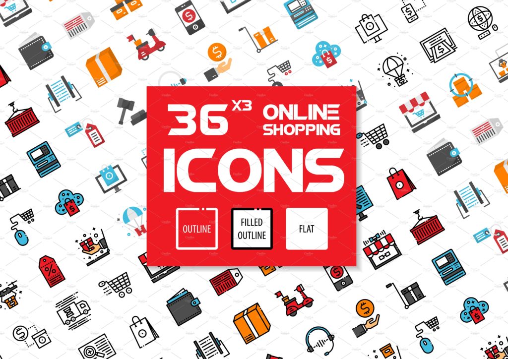 108枚网购主题矢量图标打包下载[EPS, SVG,AI,JPG ]