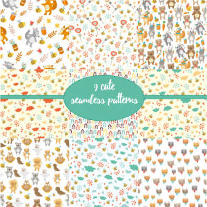 动物图案的背景套装系列 Set patterns with animals