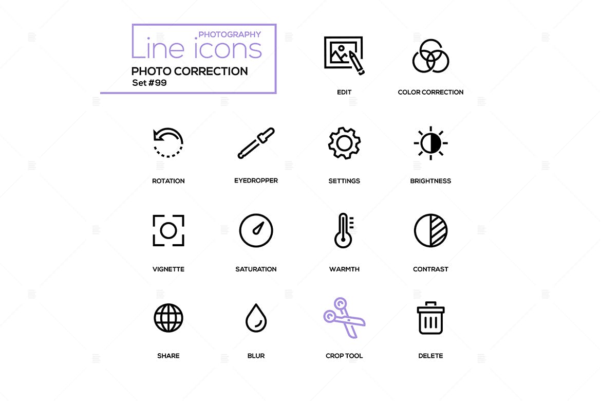 照片校正 – 现代线设计图标ICON集