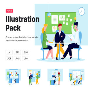 一流设计素材网下午茶：10个商务办公主题矢量场景插画集