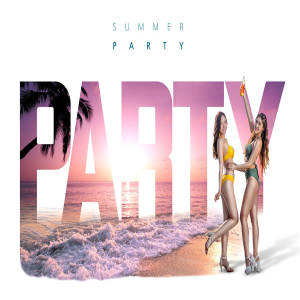 夏季主题海滩比基尼派对邀请海报模板