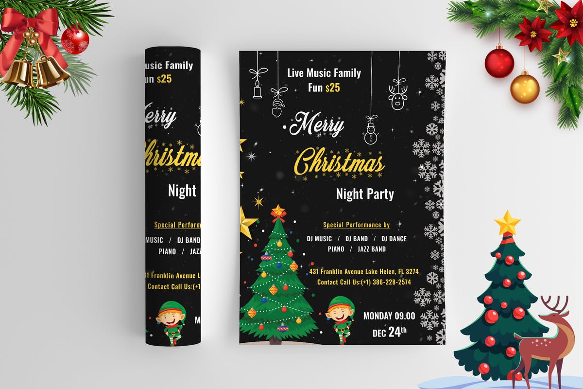 圣诞节晚会活动海报设计模板 Christmas Night Party – Flyer