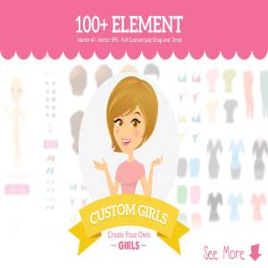 卡通女孩形象Logo徽标设计素材包 Custom Girls – Logo & Badges Creator