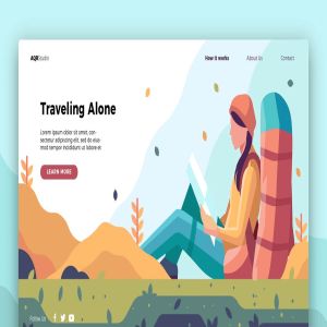 户外旅行概念插画网站Banner＆着陆页设计模板 Traveling Alone – Banner & Landing Page