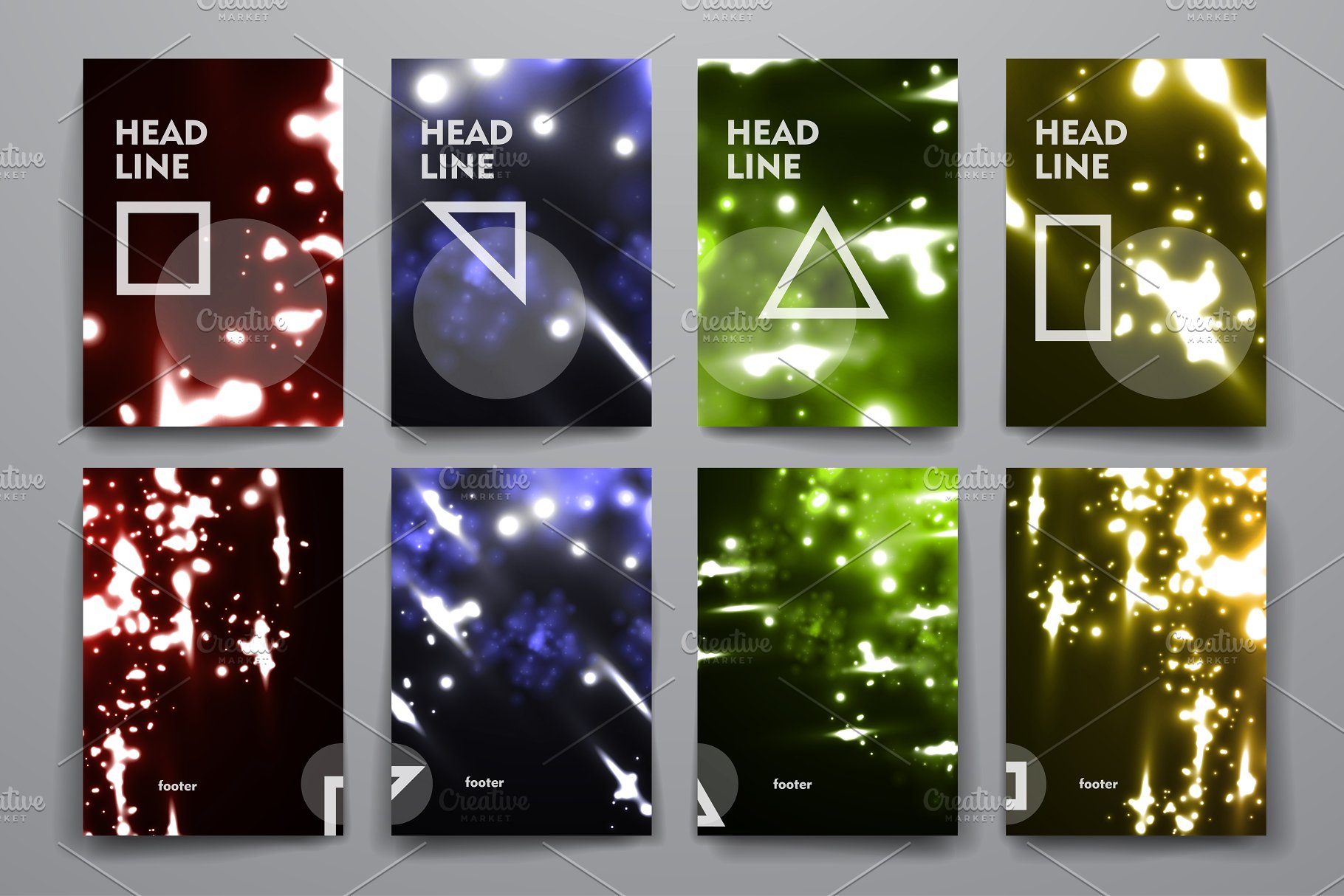 荧光斑驳光点背景画册模板 Set of Abstract Brochures