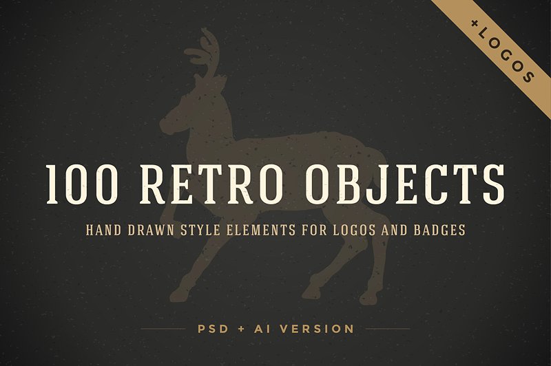 100款复古风格Logo徽章设计元素 100 Retro objects for logos