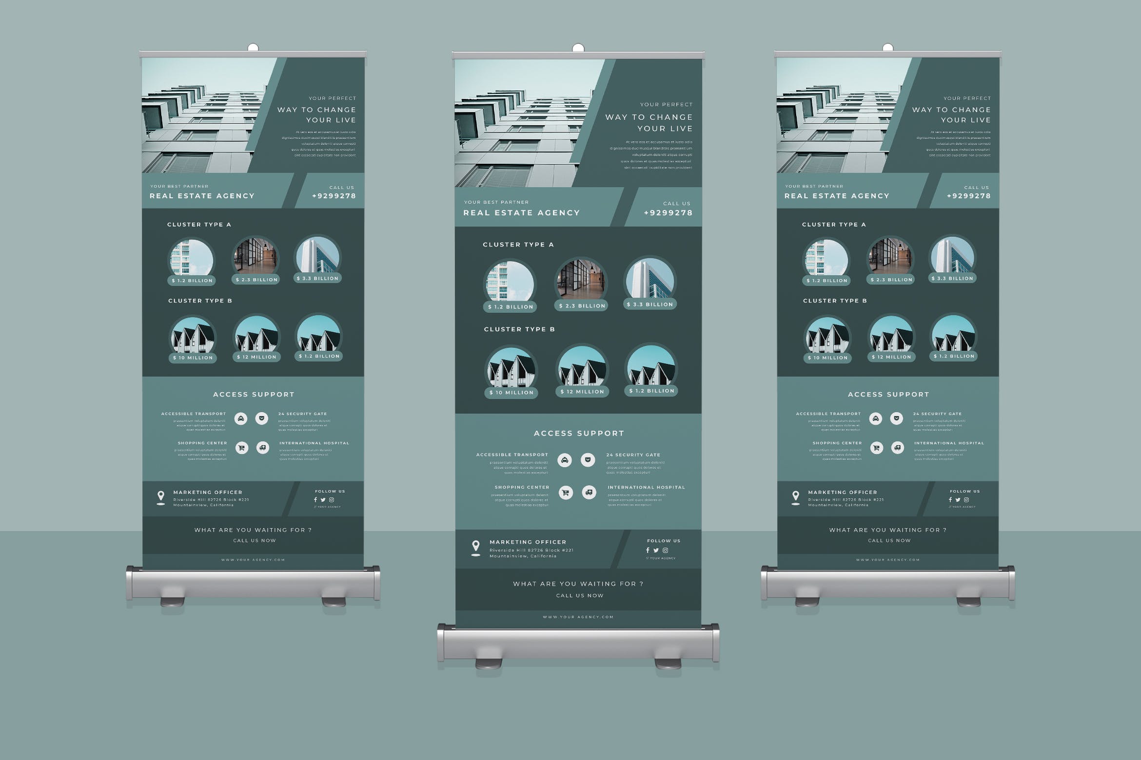 易拉宝Banner海报设计模板素材 Roll-up Banner Property Promotion