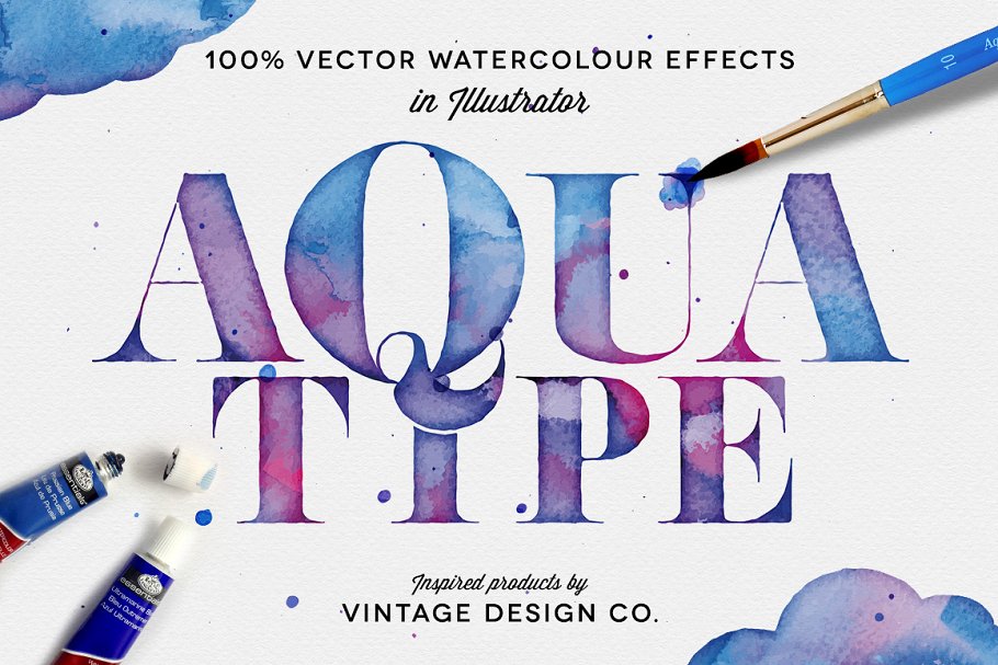 矢量水彩效果PS图层样式动作 AquaType – Vector Watercolor Effects