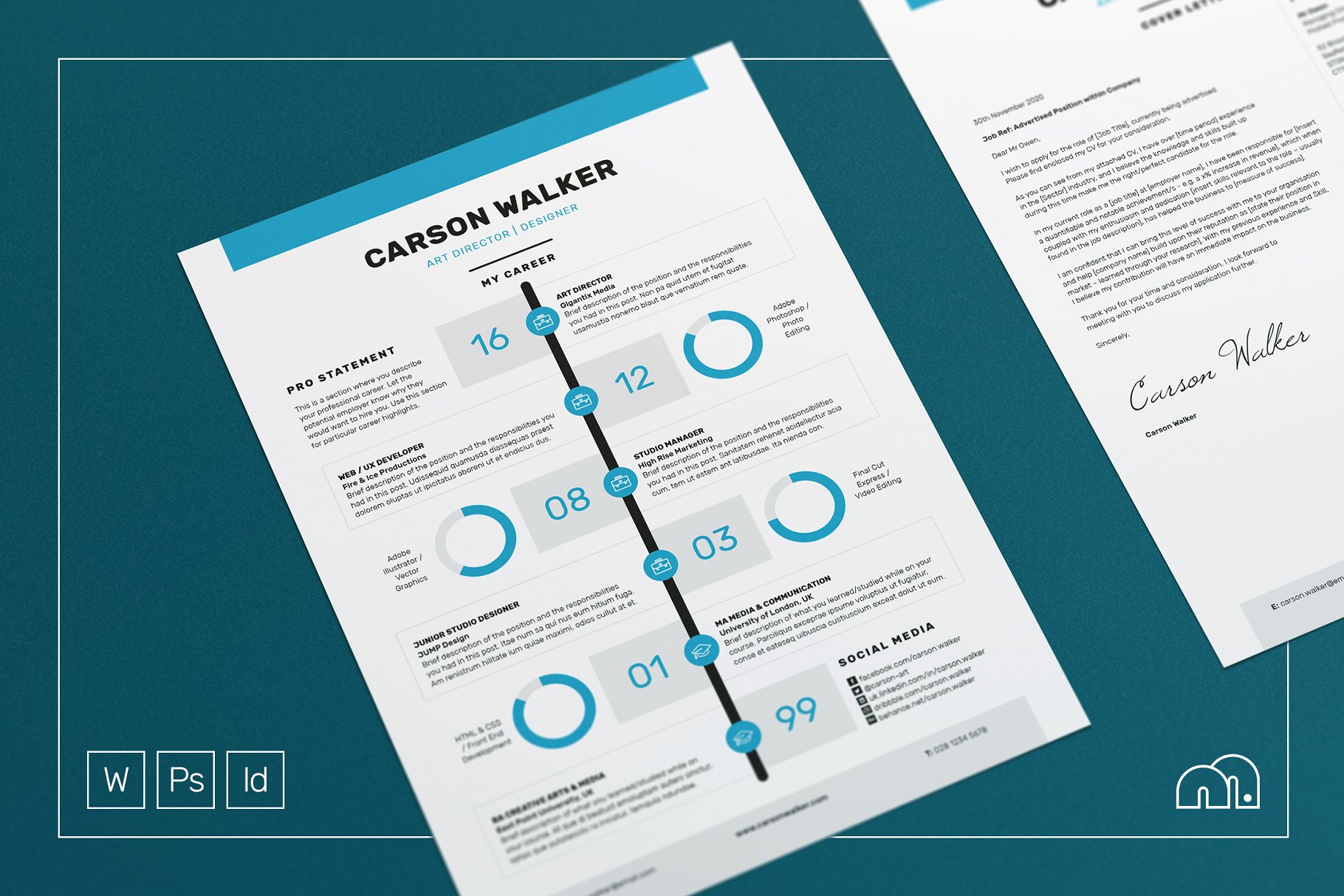对称式排版电子简历模板 Carson – Resume/CV