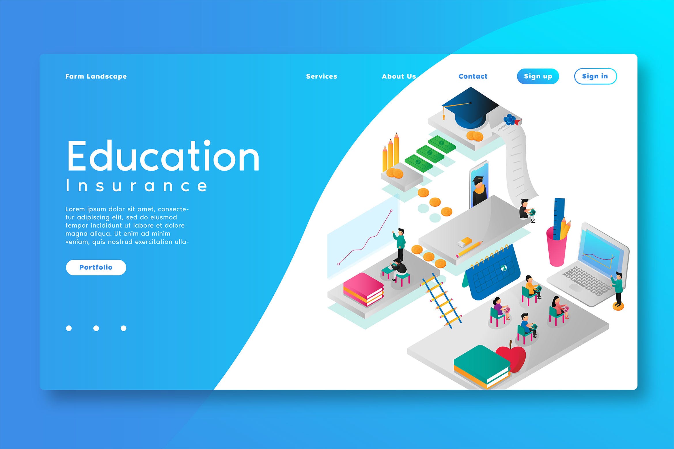 在线教育业务场景网站设计矢量插画 Education Online – Web Header & Vector Template GR