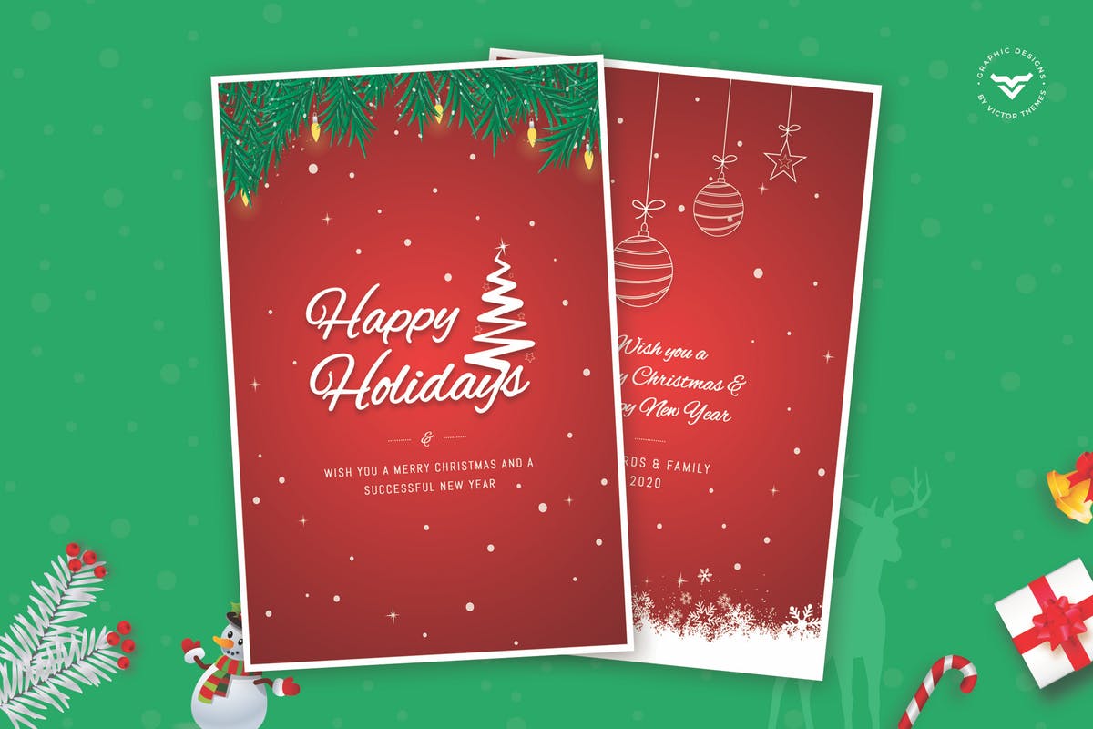 圣诞节日新年快乐祝福贺卡模板 Happy Holidays Greeting Card