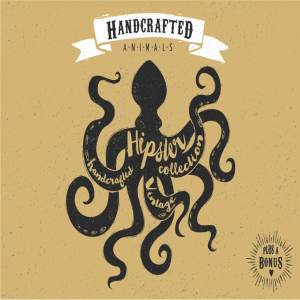 复古设计风格手绘动画插画素材 Vintage hand drawn animals set