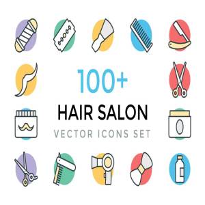 100+美发沙龙系列创意彩色图标 100+ Hair Salon Vector Icons