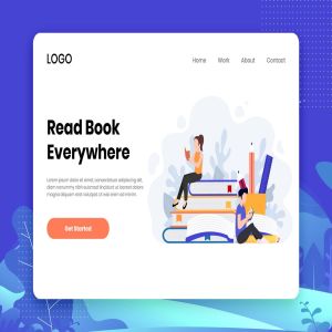 阅读主题场景插画网站着陆页设计模板 Read book everywhere landing page template