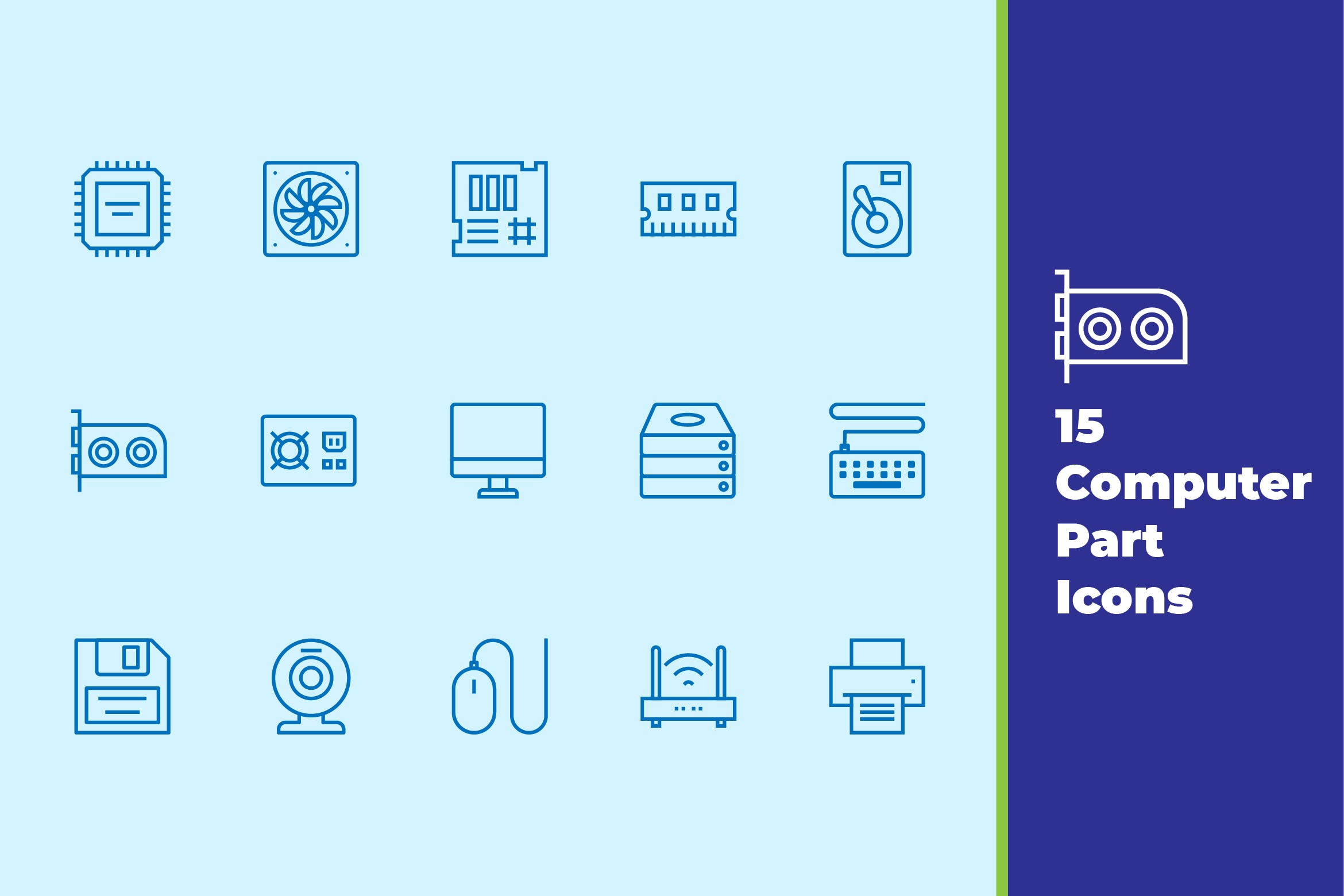 电脑零部件主题矢量图标素材 Computer Part Icons