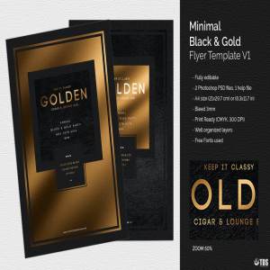 极简主义黑金风格传单PSD模板v1 Minimal Black Gold Flyer PSD V1