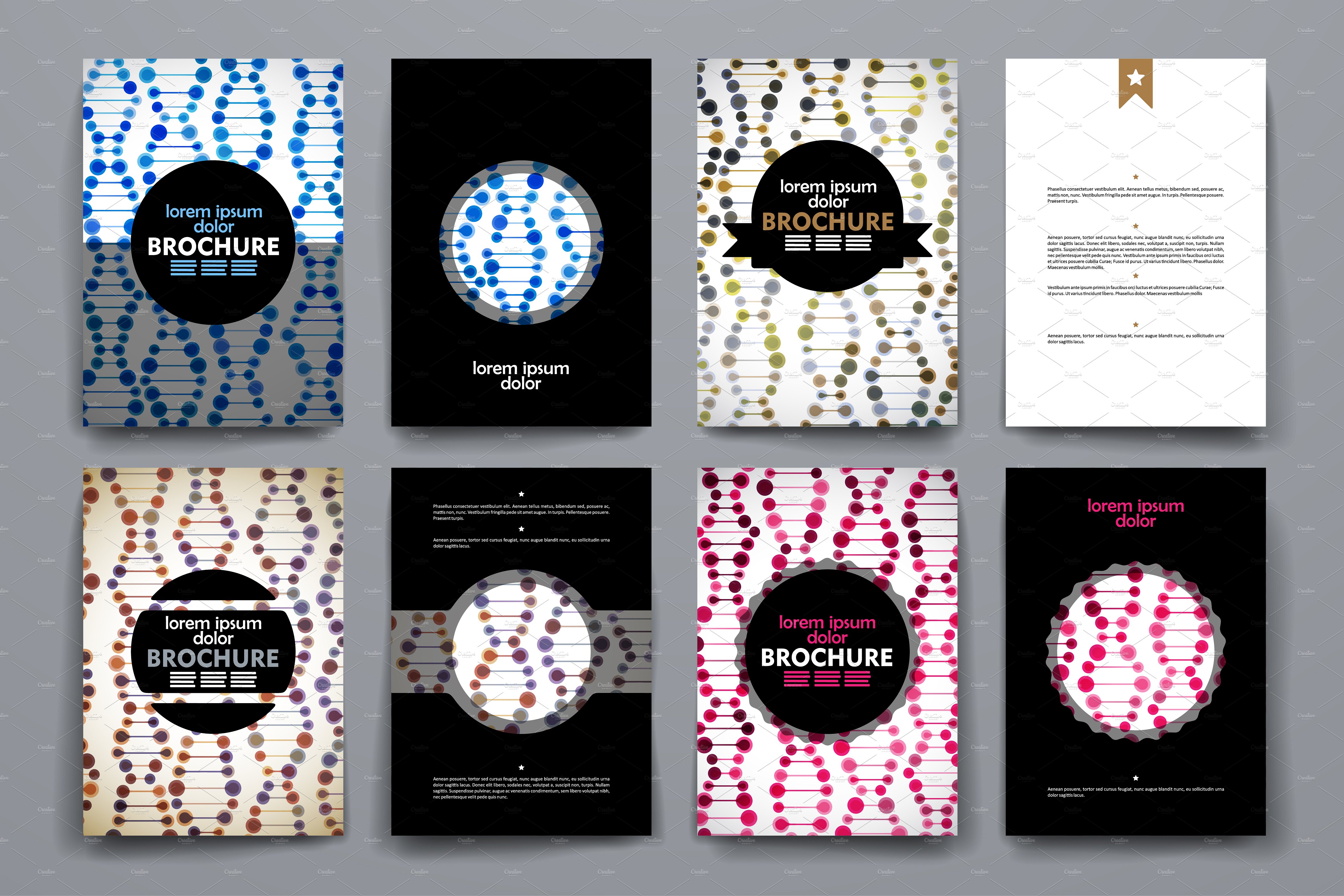 一套DNA分子风格的宣传小册子模板  Set of brochure in molecule style