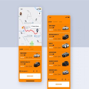 类滴滴打车APP应用预约车列表界面设计模板 Car rental mobile UI Kit – Listing of Car type