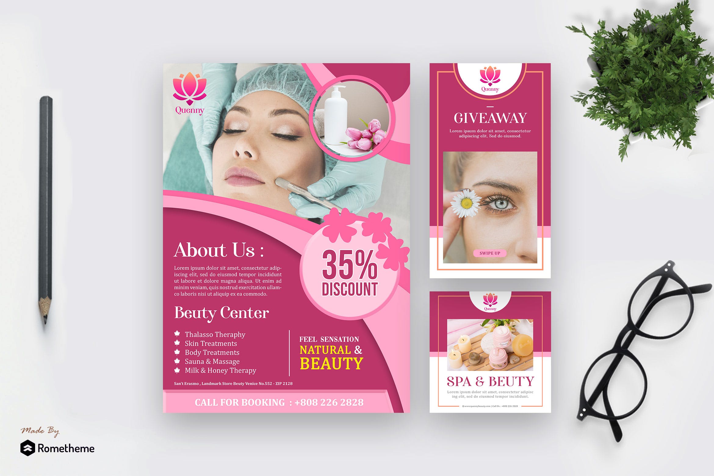 美容SPA会所宣传材料设计素材 Quenny – Spa and Beauty Template Pack