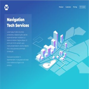 GPS导航应用产品着陆页模板 GPS online map navigation. Landing page desain in