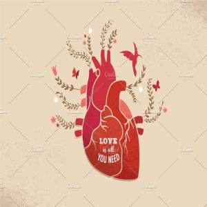 心花怒放的爱情背景  Love background with heart & flowers