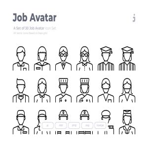 30枚工作岗位人物形象Outline风格矢量图标 30 Job Avatar Icons – Outliner