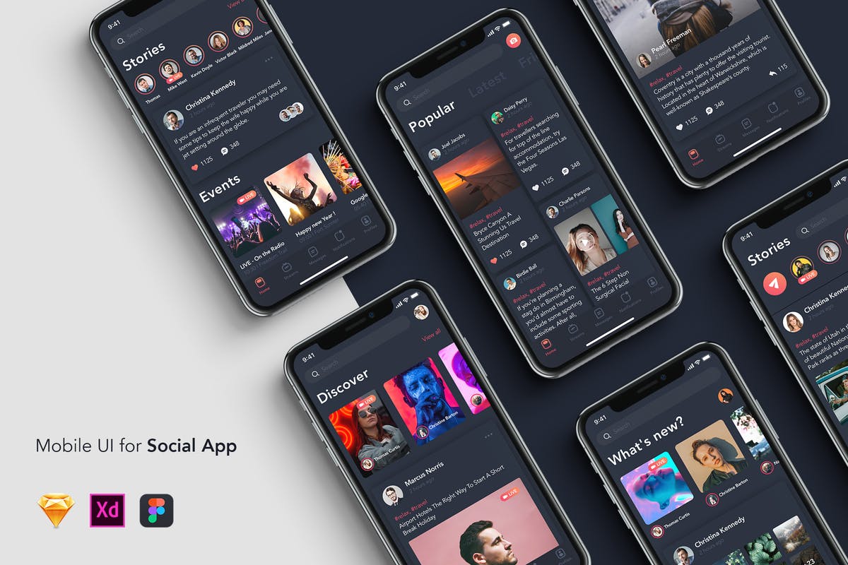 社交媒体APP新闻订阅界面UI模板 6 New Feed – Mobile UI for Social App