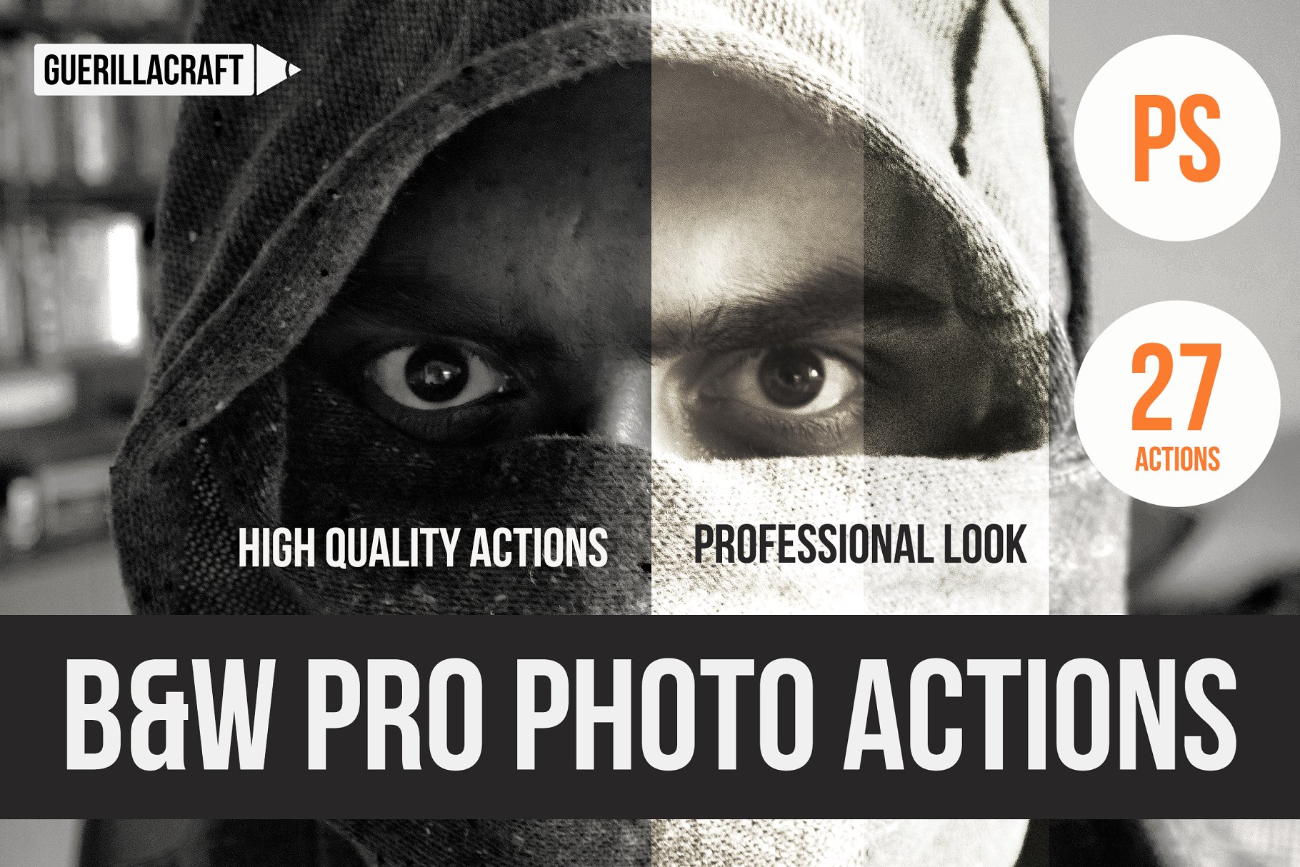 高端黑白人像照片效果PS动作 Black and white pro photo PS actions