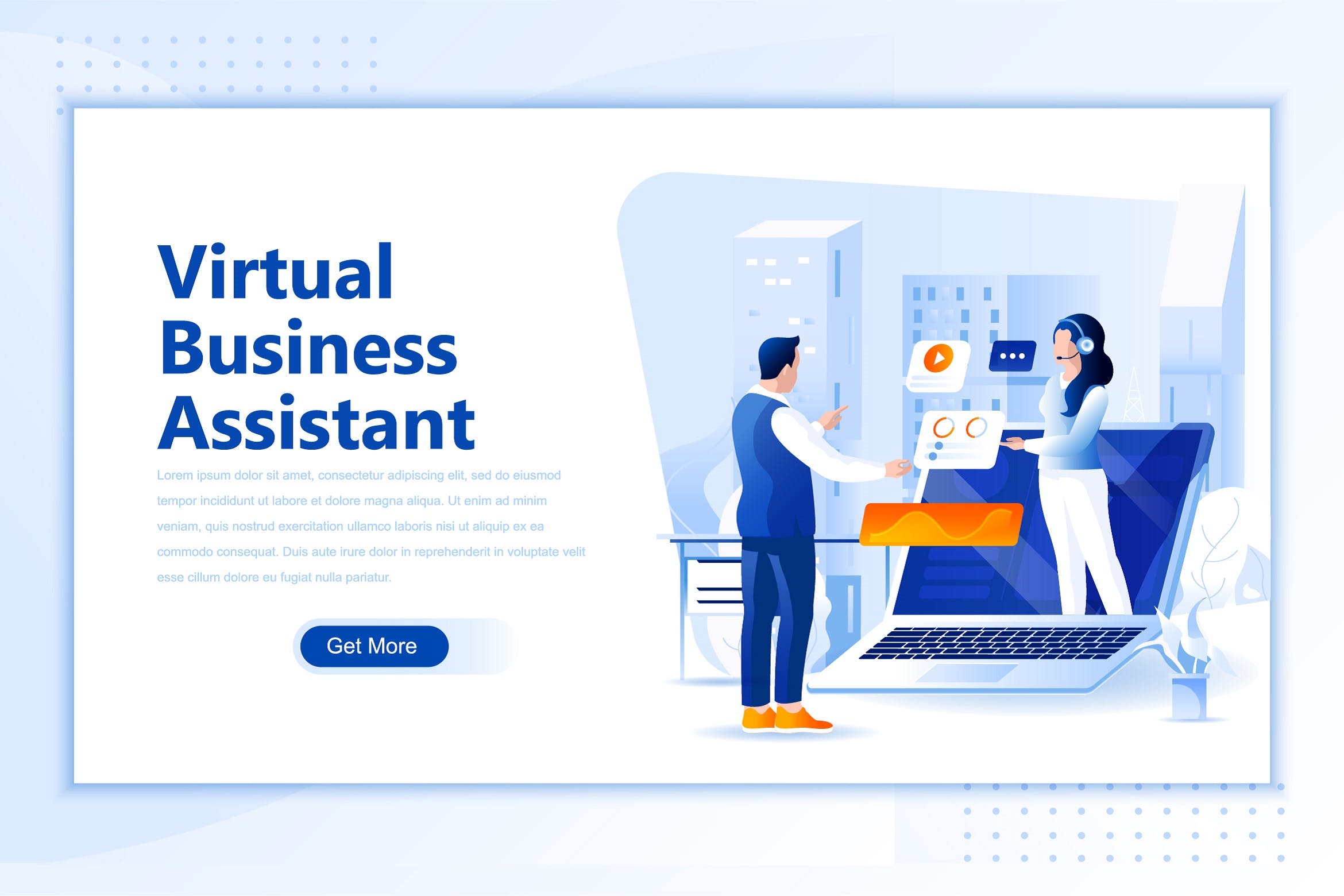 虚拟业务助理网站设计概念插画素材 Virtual Business Assistan Flat Landing Page Header