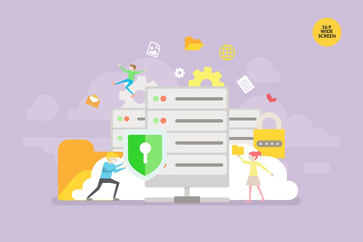 数据库安全矢量概念插画设计素材 Database Security Vector Concept Illustration