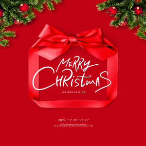 大红色丝带礼盒圣诞主题海报传单psd素材