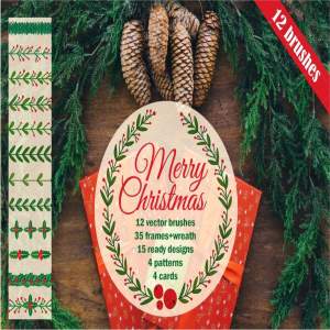 手绘无缝矢量圣诞花卉边框素材下载[eps]