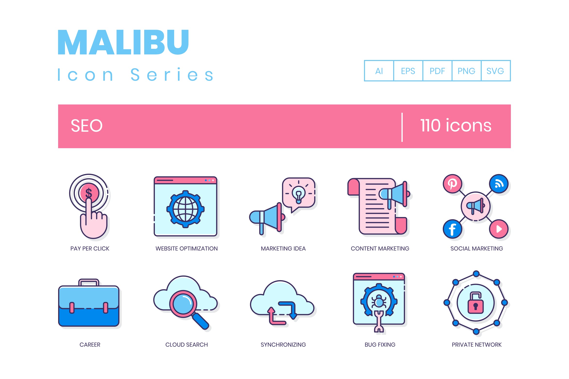 Malibu系列-110枚搜索引擎优化SEO主题图标素材 110 SEO Icons – Malibu Series