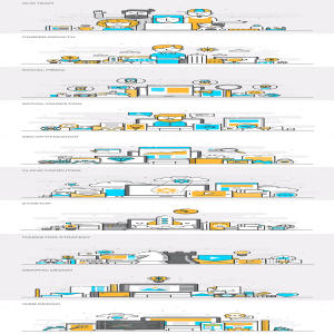 扁平彩色条幅 Banner 素材 Set of Flat Line Color Banners（二）