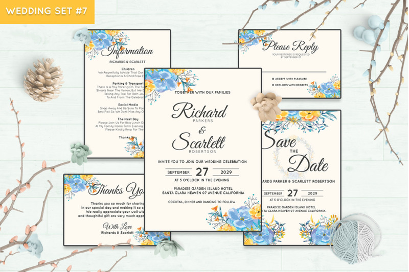 手绘水彩花卉风格婚礼邀请函套装