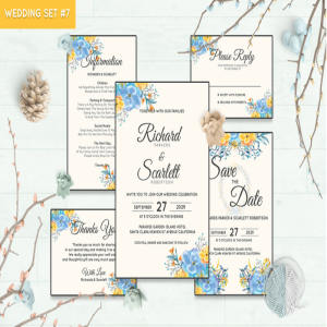 手绘水彩花卉风格婚礼邀请函套装