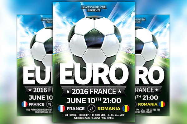 欧洲杯足球传单模板 Euro Soccer Flyer Template