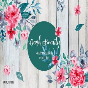 暗色水彩花卉艺术剪贴画素材 Watercolor Clipart Dark Beauty