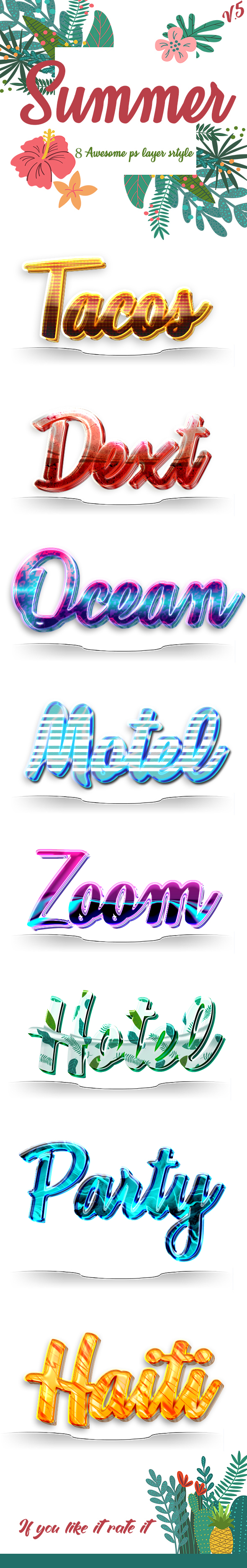 8款夏季风格3D文字的PS图层样式文件下载 Summer Text Effects v.5 [psd]