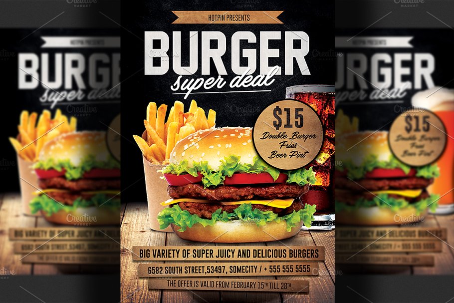 汉堡包品牌促销广告海报模板 Burger Promotion Flyer Template