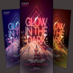 抽象霓虹灯光效派对活动宣传单模板 Glow In The Dark Flyer Template