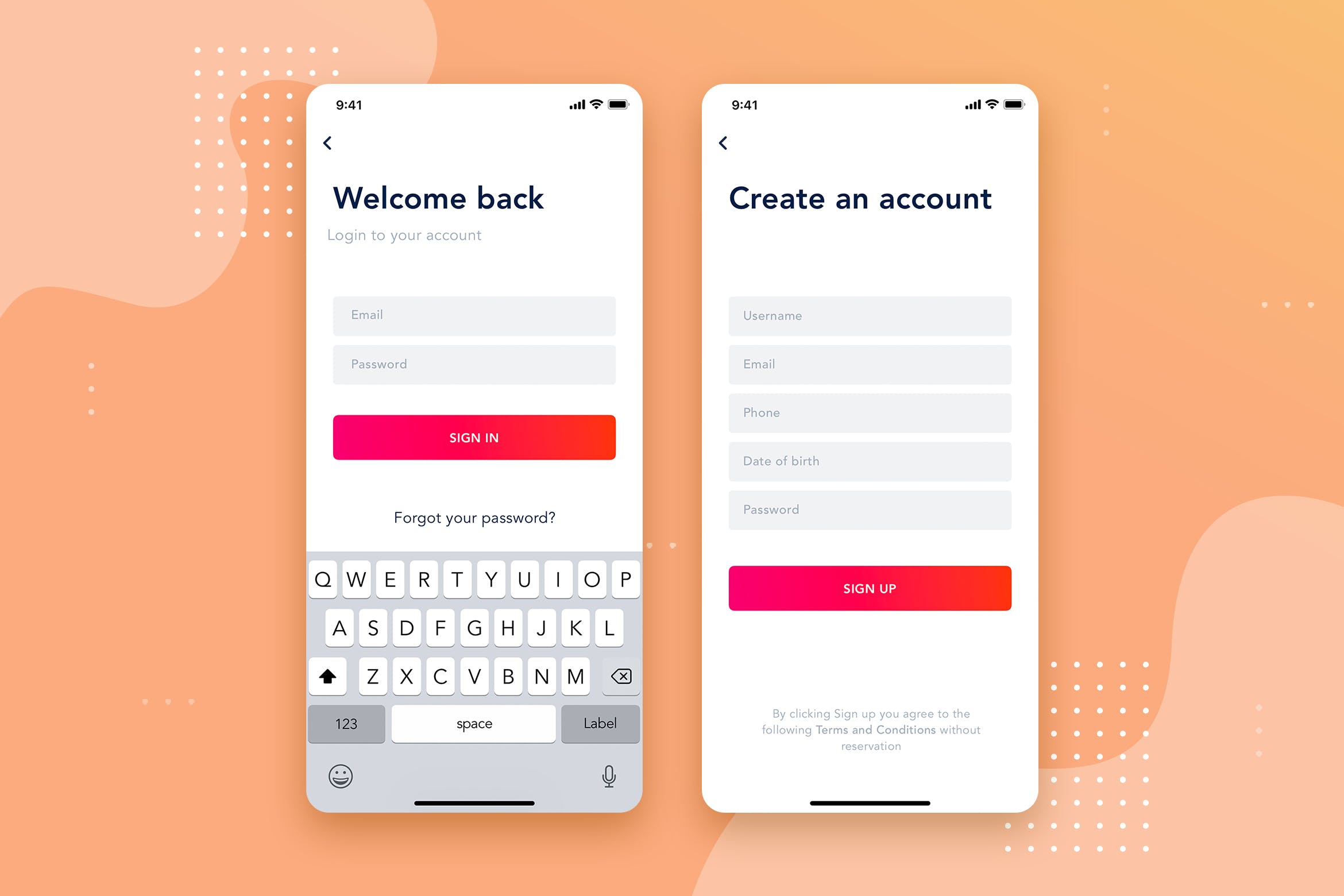 APP应用注册登录界面设计模板下载v2 Login – Signup Mobile Interface Concept