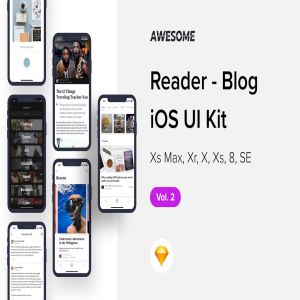 iOS手机新闻资讯类APP应用UI设计套件v1[PSD] Awesome iOS UI Kit – Reader Blog Vol. 2 (Sketch)