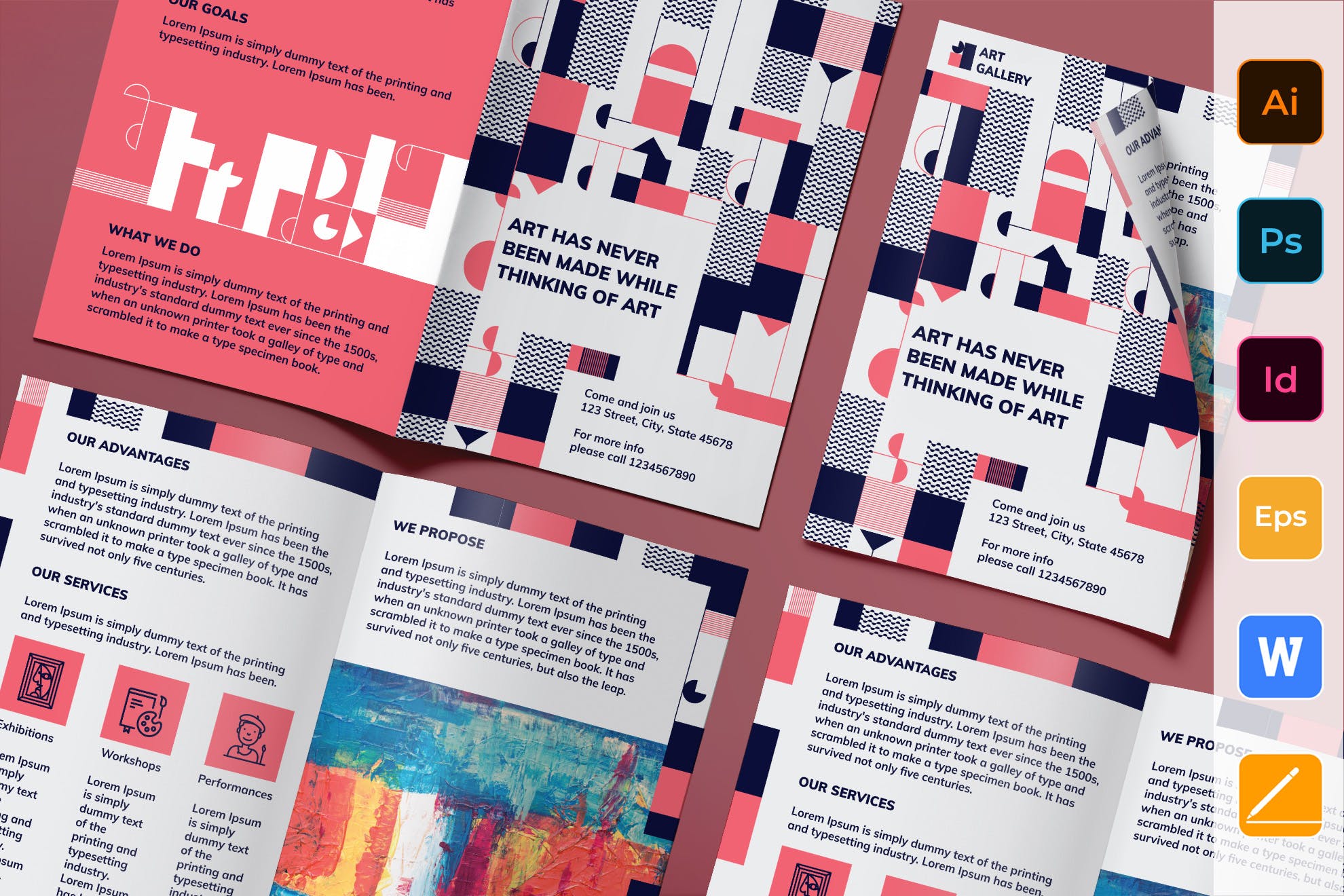 创意艺术工作室宣传传单设计模板 Art Gallery Brochure Bifold