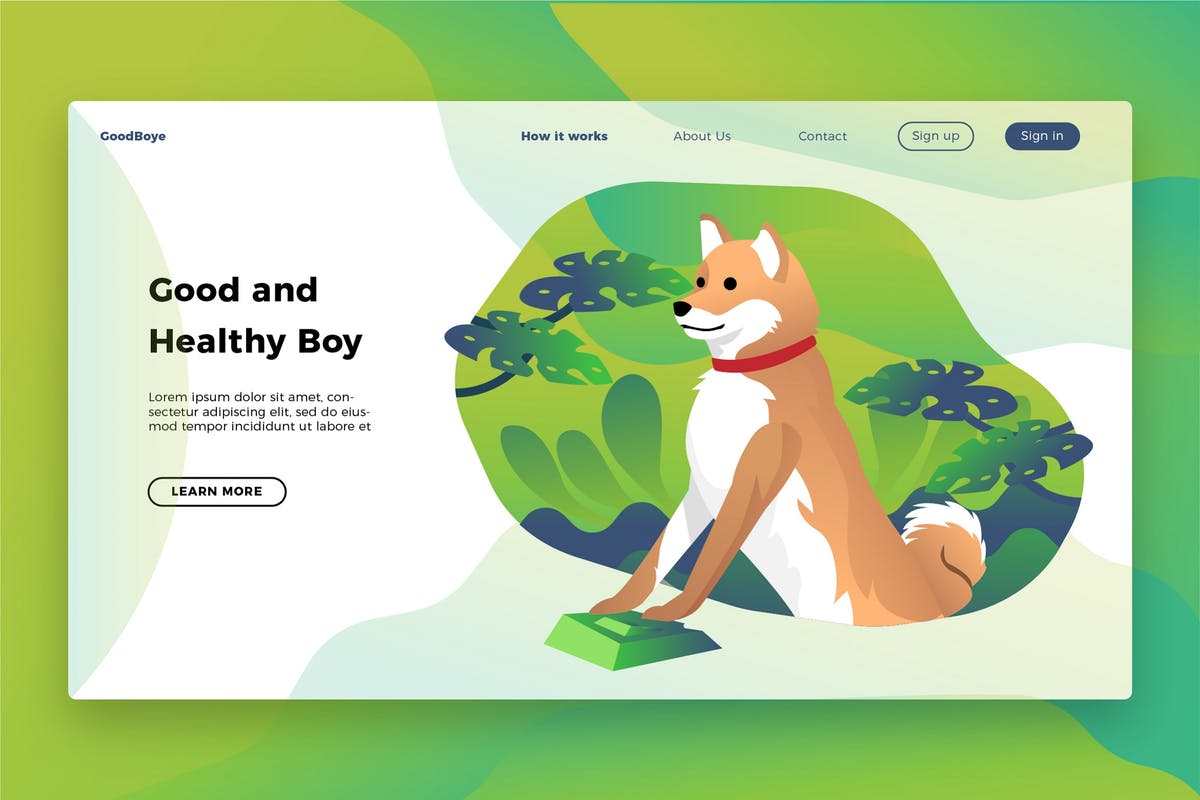 宠物网站Banner&着陆页PSD模板 Shiba Inu – Banner & Landing Page